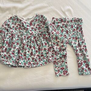 First Impressions White Floral Matching Set with Red and Green Print